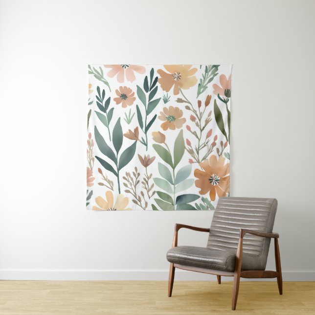 Boho Wildblume Watercolor Floral Pastell Wall Wandteppich (Beispiel)