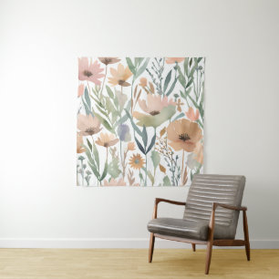 Boho Wildblume Watercolor Floral Pastell Wall Wandteppich