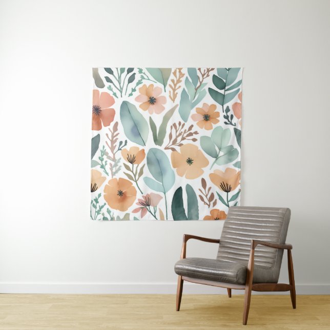 Boho Wildblume Watercolor Floral Pastell Wall Wandteppich (Beispiel)