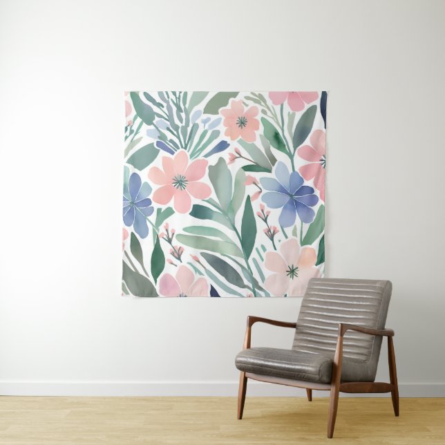 Boho Wildblume Watercolor Floral Pastell Wall Wandteppich (Beispiel)