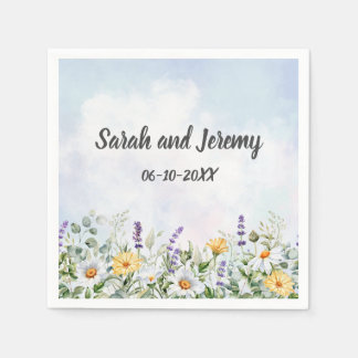Boho Wildblume Watercolor Personalize Wedding Serviette