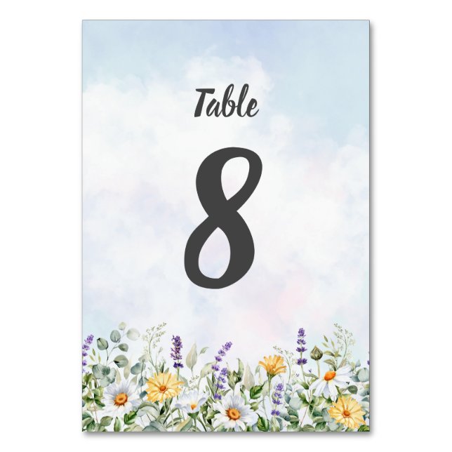 Boho Wildblume Watercolor Personalize Wedding Tischnummer (Vorderseite)