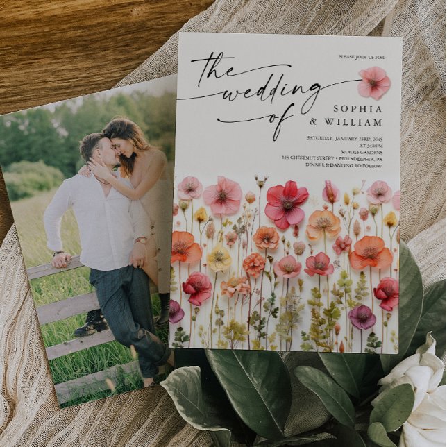 Boho Wildblume Wedding Invite Foto Back Einladung (Wildflower Wedding Invite)