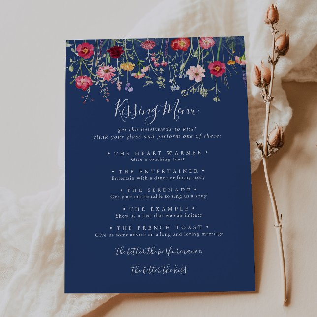 Boho Wildblume Wedding Kissing Menu Game Card (Von Creator hochgeladen)