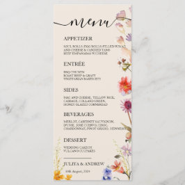 Boho Wildblume Wedding Menu Karte