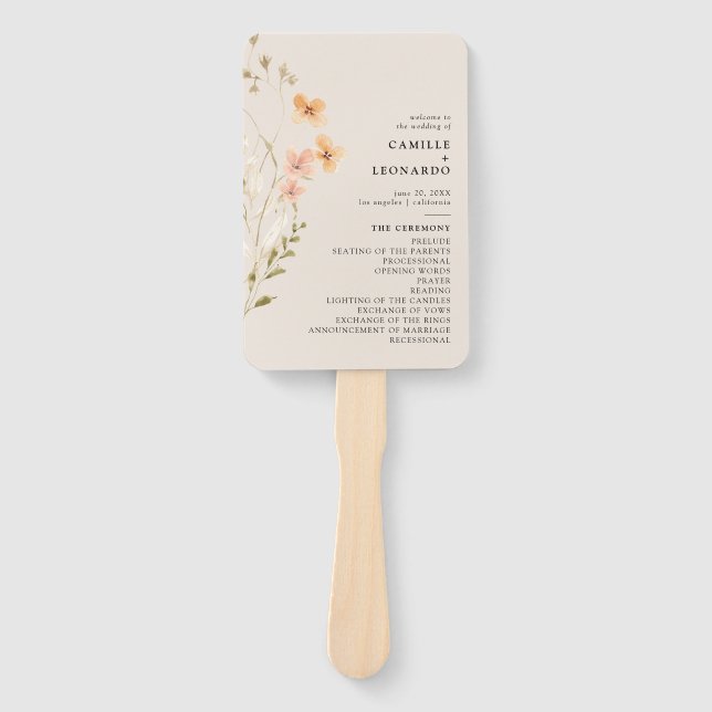 Boho Wildblume Wedding Program Hand Fan Fächer (Vorderseite)