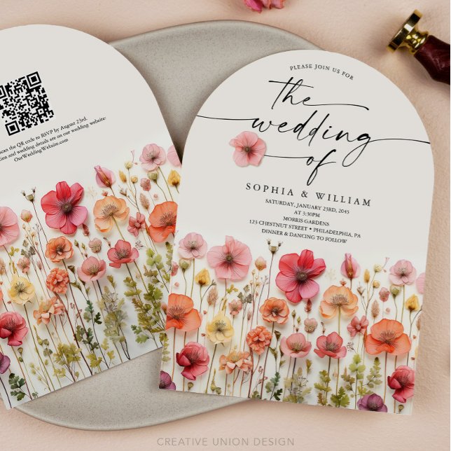 Boho Wildblume Wedding QR Code Arch Einladung (Wildflower Wedding Invitation)