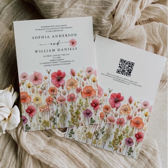 Boho Wildblume Wedding QR Code Einladung (Wildflower Wedding Invite)