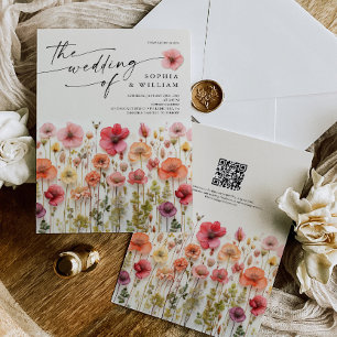 Boho Wildblume Wedding QR Code Einladung