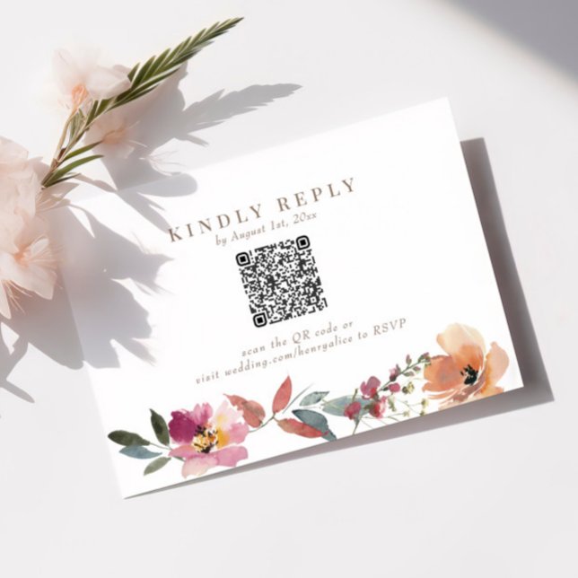 Boho Wildblume Wedding QR Code RSVP Card (Von Creator hochgeladen)