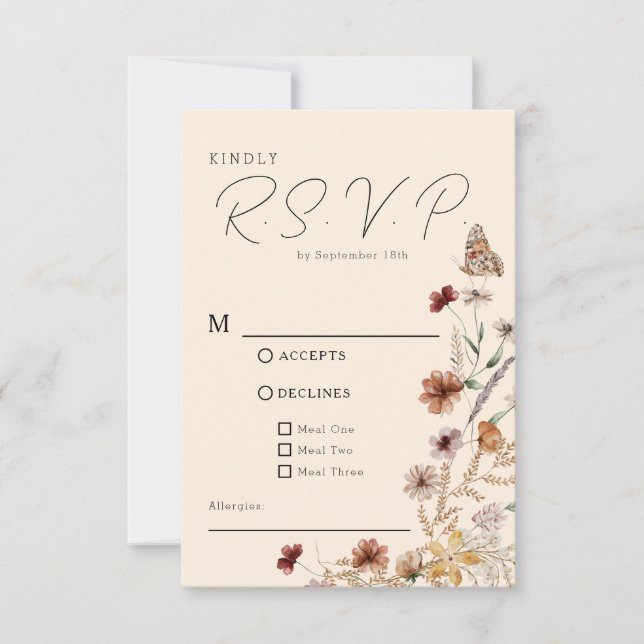 Boho Wildblume Wedding RSVP Karte (Vorderseite)