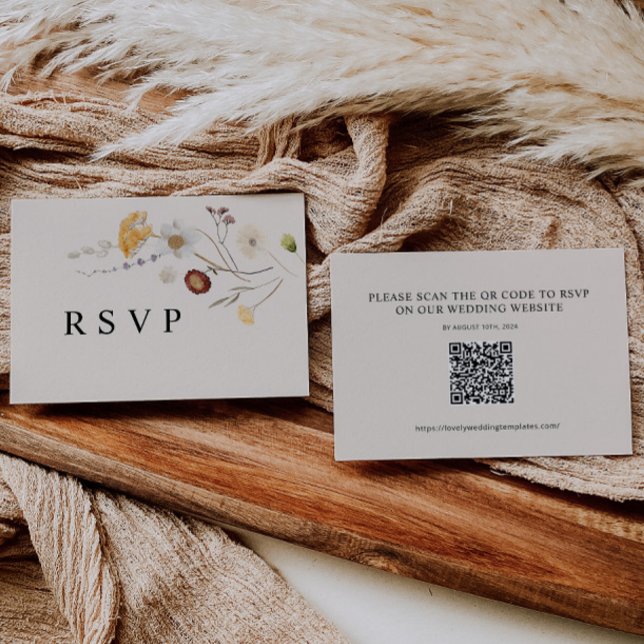 Boho Wildblume Wedding RSVP QR Code Card Mitteilungskarte (Von Creator hochgeladen)