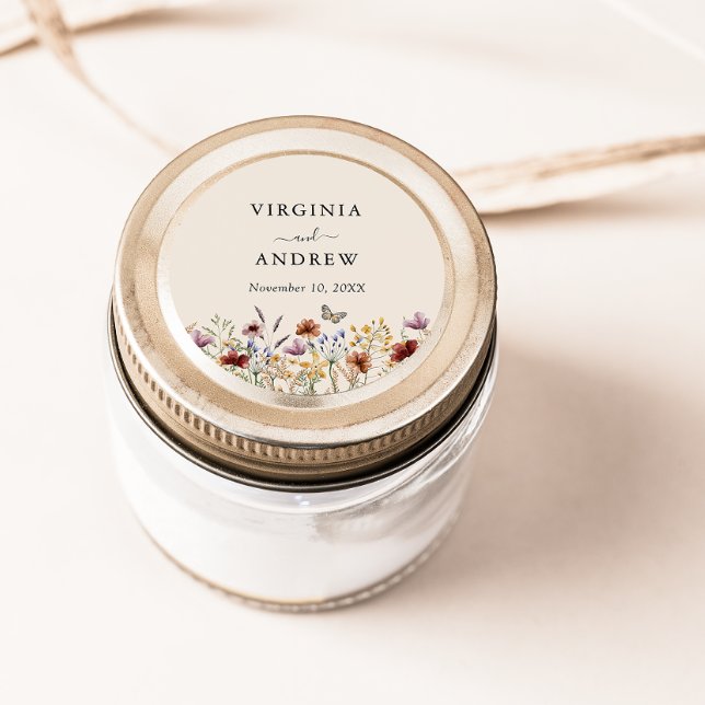 Boho Wildblume Wedding Runder Aufkleber (Boho Wildflower Wedding Classic Round Sticker
)