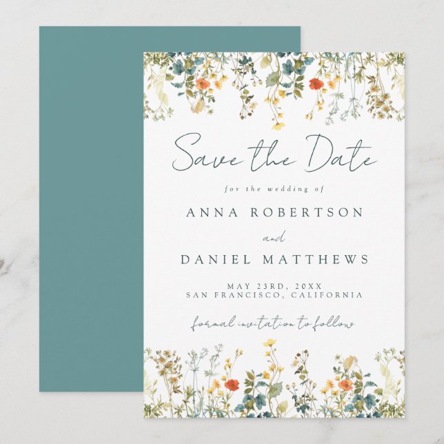 Boho Wildblume Wedding Save The Date (Vorne/Hinten)