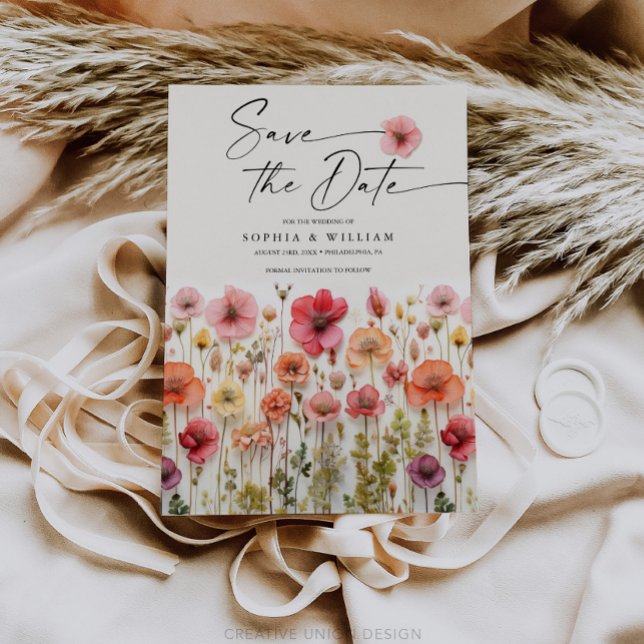 Boho Wildblume Wedding speichert das Datum Einladung (Wildflower Save The Date)