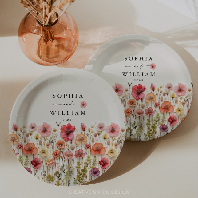 Boho Wildblume Wedding Table Deco Pappteller (Wildflower Wedding Plates)