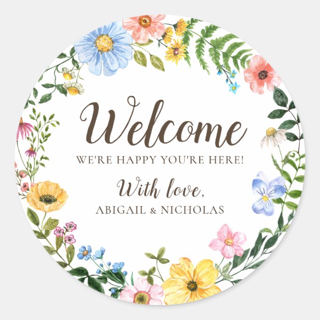 Boho Wildblume Wedding Welcome Sticker Bag Label (Vorderseite)