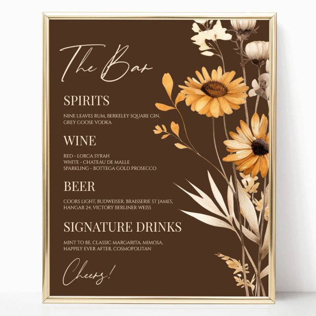 Boho Wildblume Wild Blume Wedding Bar Sign Poster (Von Creator hochgeladen)