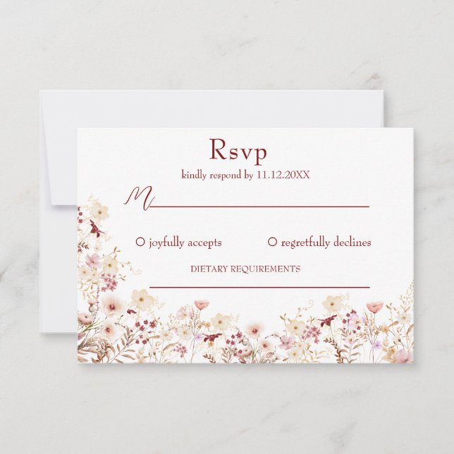 Boho-Wildblumen-Antwortkarte RSVP Karte (Vorderseite)