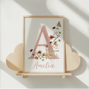 Boho Wildblumen-Aquarell-Baby-Mädchen-Name Poster