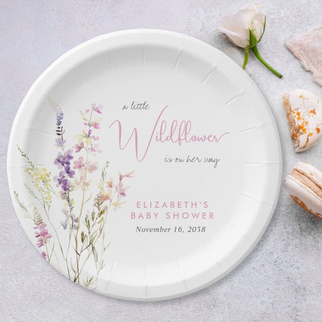 Boho-Wildblumen-Aquarell-Baby-Party Pappteller (Boho Wildflower Watercolor Baby Shower Paper Plates)