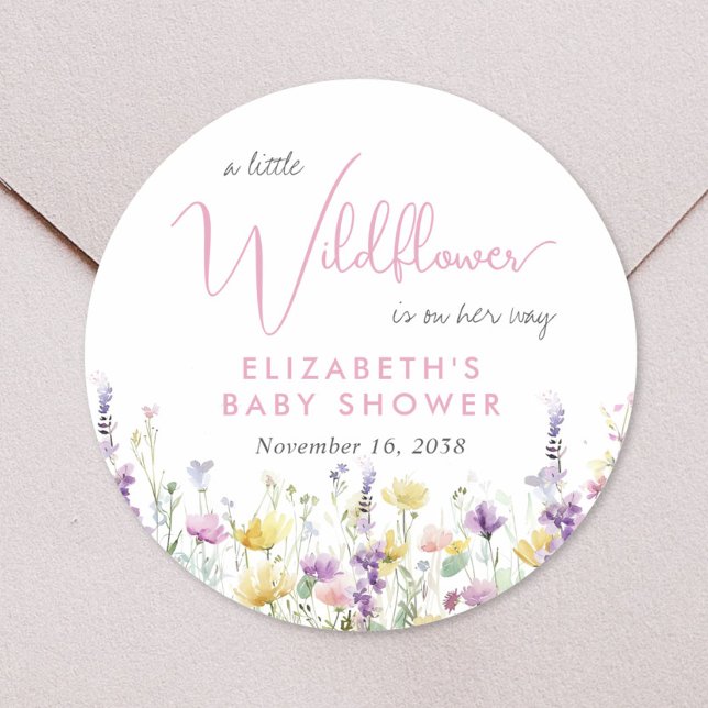Boho-Wildblumen-Aquarell-Baby-Party Runder Aufkleber (Boho Wildflower Watercolor Baby Shower Classic Round Sticker)