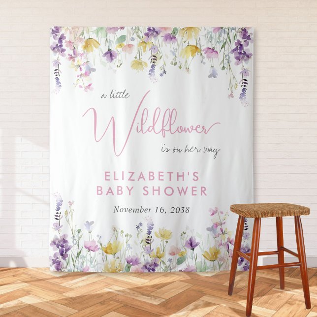 Boho-Wildblumen-Aquarell-Baby-Shower-Willkommen Wandteppich (Boho Wildflower Watercolor Baby Shower Welcome Tapestry)