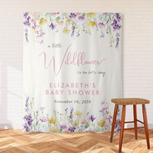 Boho-Wildblumen-Aquarell-Baby-Shower-Willkommen Wandteppich (Boho Wildflower Watercolor Baby Shower Welcome Tapestry)