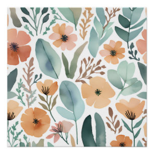 Boho-Wildblumen-Aquarell-Blumen-Pastell Poster