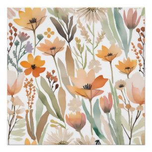 Boho-Wildblumen-Aquarell-Blumen-Pastell  Poster