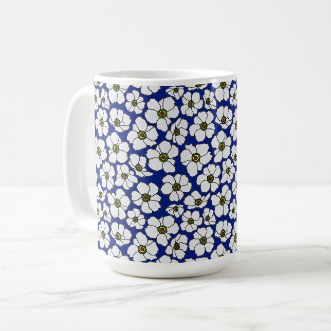 Boho-Wildblumen auf Blau Kaffeetasse (Vorderseite Links)