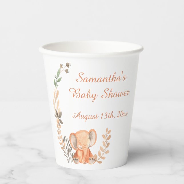 Boho Wildblumen Baby Elephant Babydusche Pappbecher (Vorderseite)