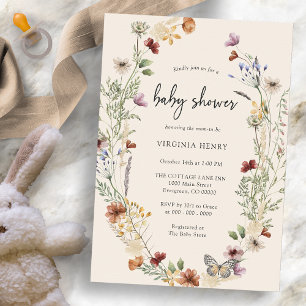 Boho-Wildblumen-Baby-Party Einladung