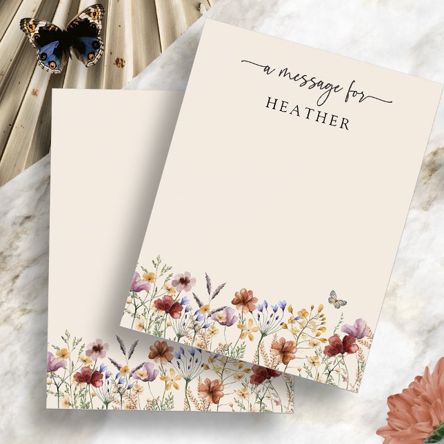 Boho Wildblumen Baby Showcard (Watercolor Boho Wildflowers Baby Shower Message Card with Butterfly by Painted Paperie
)