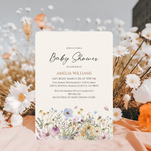 Boho-Wildblumen-Baby-Shower im sanften Stil Einladung