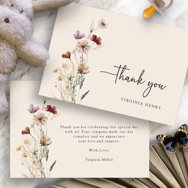 Boho Wildblumen Babydusche Dankeskarte (Boho Wildflowers Baby Shower Thank You Card by Painted Paperie
)