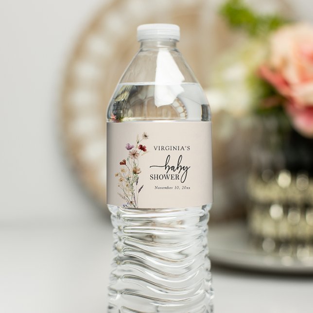 Boho Wildblumen Babydusche Wasserflaschenetikett (Boho Wildflowers Baby Shower Water Bottle Label by Painted Paperie
)