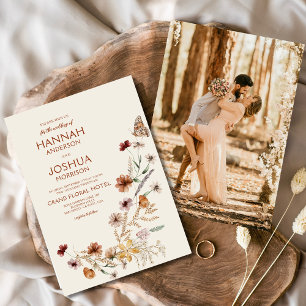 Boho-Wildblumen-Beige-Foto-Gartenhochzeit Einladung