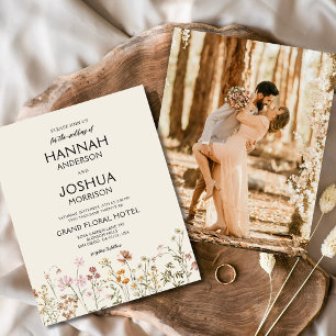Boho-Wildblumen-Beige-Foto-Hochzeits-Einladung Flyer