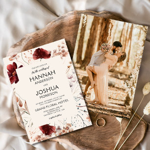 Boho Wildblumen Beige Foto Instagram Hochzeit Einladung