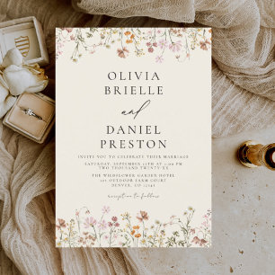 Boho-Wildblumen-Beige-Gartenhochzeit Einladung
