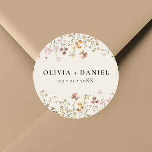 Boho-Wildblumen-Beige-Gartenhochzeit Runder Aufkleber