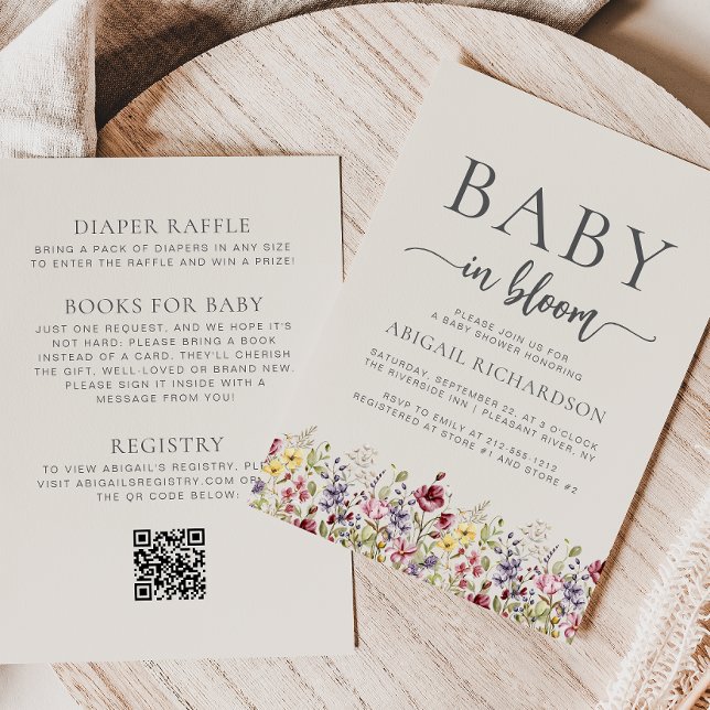 Boho Wildblumen Beige QR Code Babydusche Einladung (Von Creator hochgeladen)