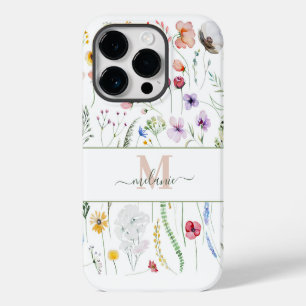 Boho Wildblumen Benutzerdefinierter Name Monogramm iPhone 14 Pro Hülle