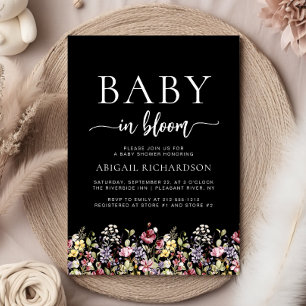 Boho Wildblumen Black Baby Shower Einladung