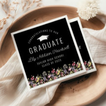 Boho Wildblumen Black Graduation Party