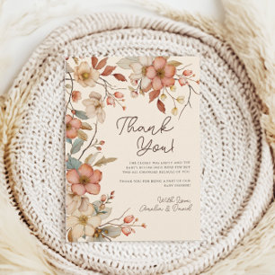 Boho Wildblumen Blumen Ivory Babyparty Dankeskarte