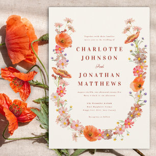 Boho-Wildblumen-Blumen-Orange-Braune-Hochzeit Einladung