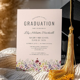 Boho Wildblumen Blush Pink Graduation Party Einladung