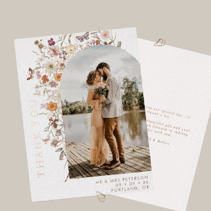 Boho-Wildblumen-Bogen-Foto-Herbst-Hochzeit-Danke Folieneinladung